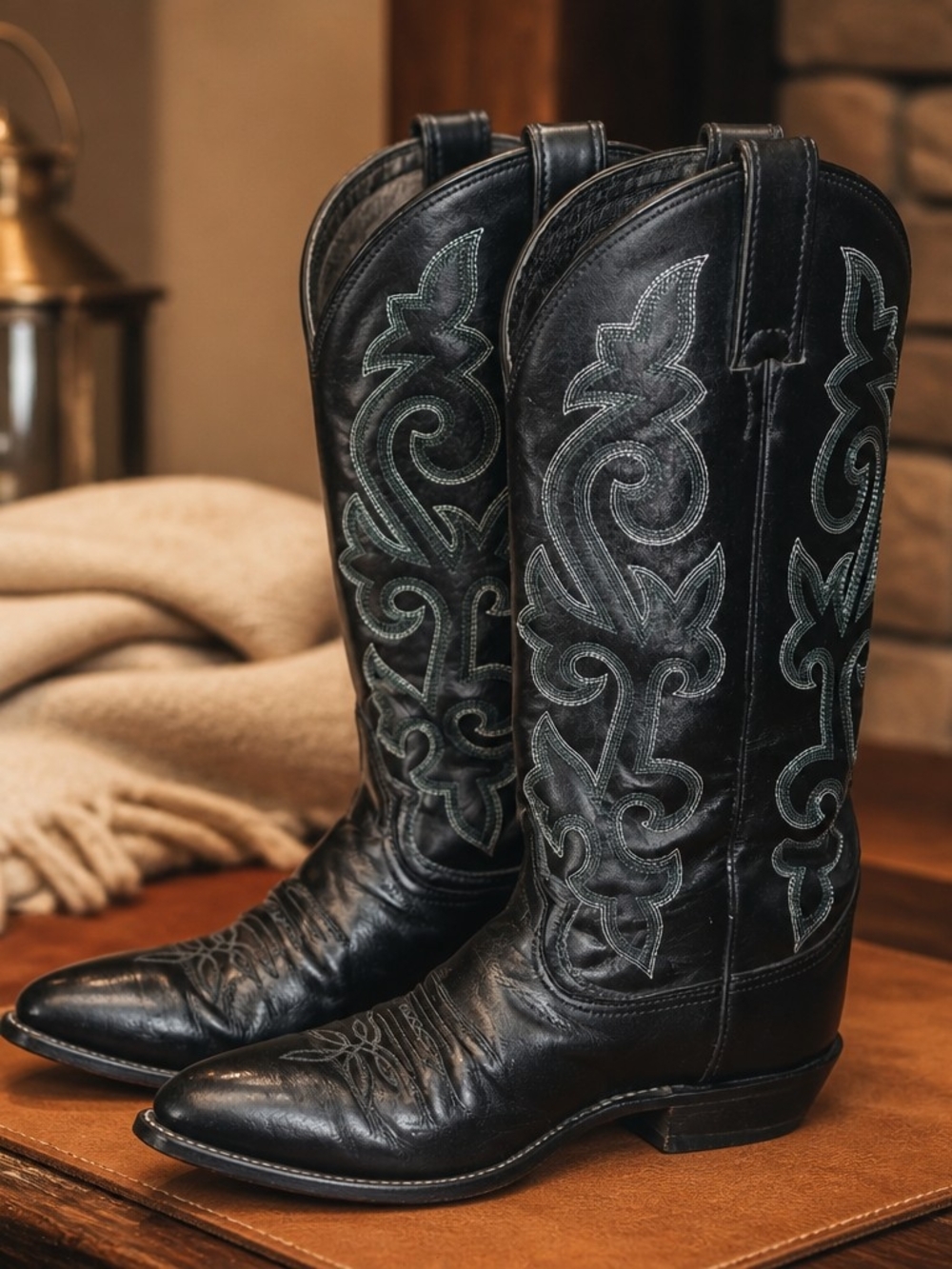 VTG Justin Leather Men's Cowboy Boots Light Contrast Stitching Size 8.5 3B